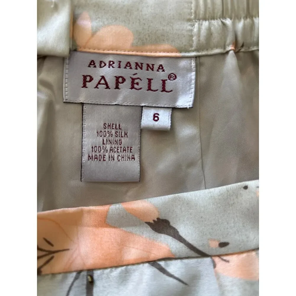 Adrianna Papell Pant Suit Women's Size 6‎ Peach Silk Floral Bead Asian Inspired